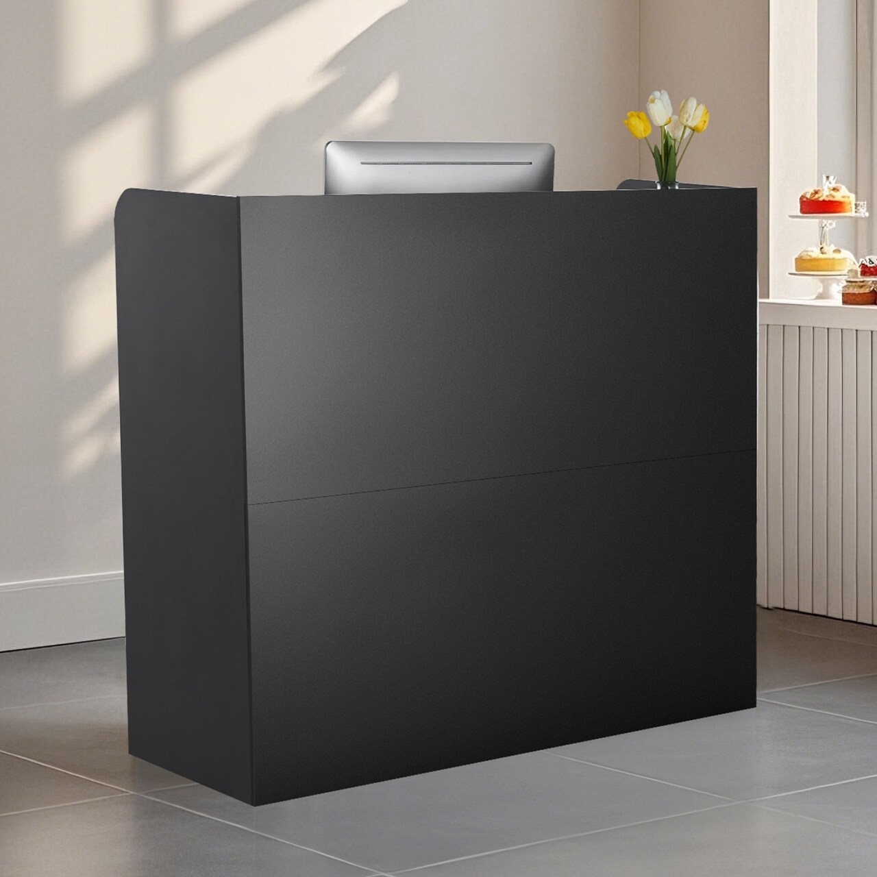 47-Inch Reception Desk with Lockable Drawer & Storage Cabinet